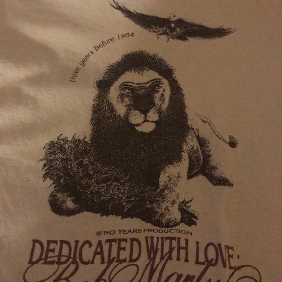 Vintage cream t-shirt 100% cotton Bob Marly lion logo, plain back short sleeve - Picture 2 of 14